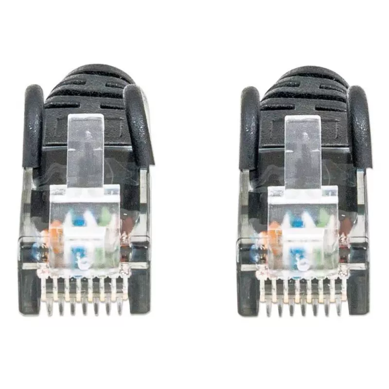 Intellinet tīkla savienojuma kabelis, Cat6, 0,5 m, melns, CCA, U/UTP, PVC, RJ45, apzeltīti kontakti, bezāķa, ar aizsargvāciņu, mūža garantija
