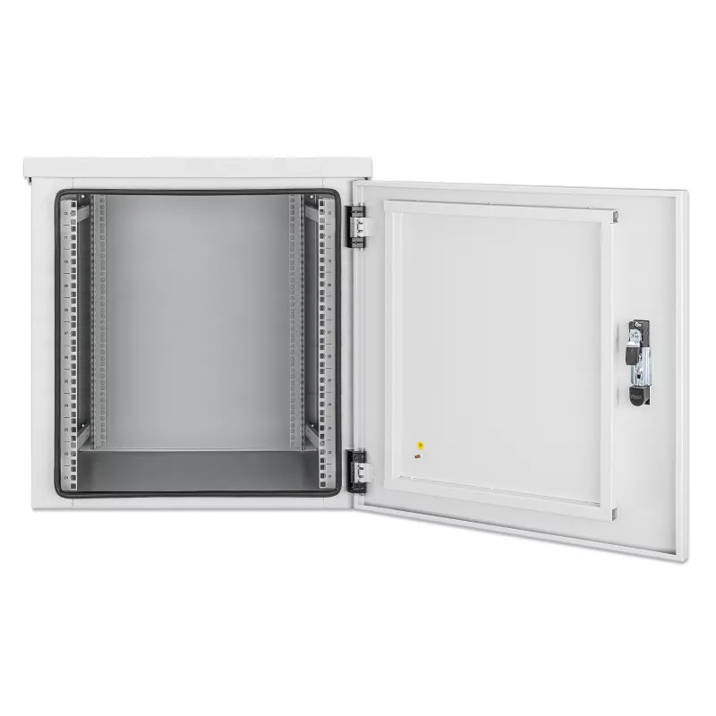 Intellinet Industrial IP55 sienas skapis 19 inch 12U 600 mm ar ventilatoriem, salikts, gaiši pelēks RAL7035