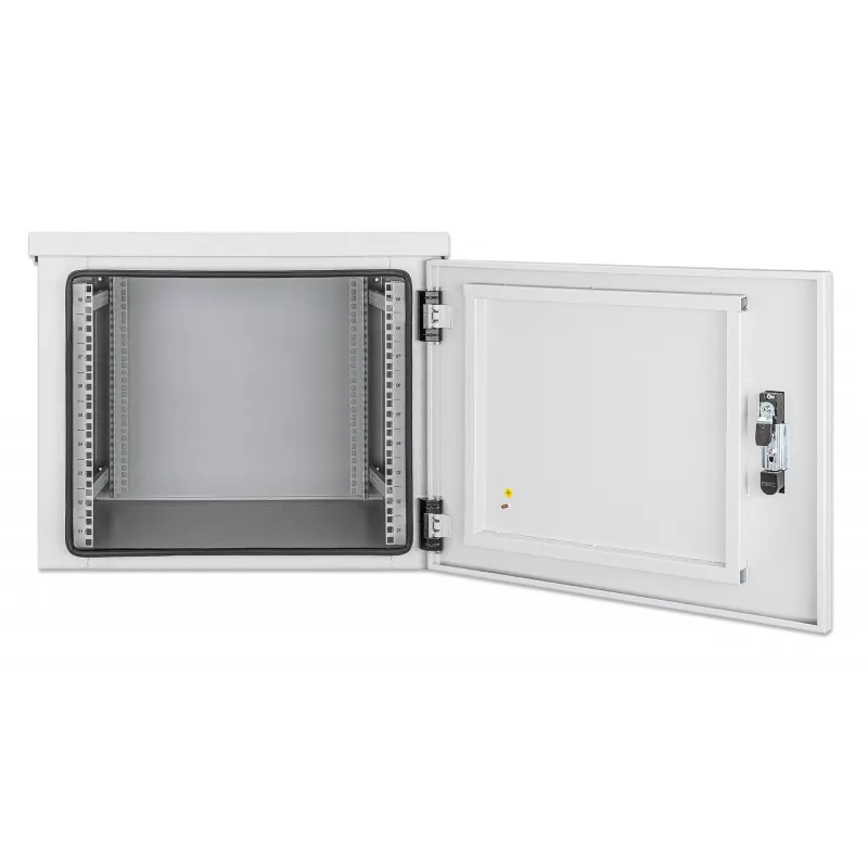 Intellinet Industrial IP55 19 collu sienas skapis ar integrētiem ventilatoriem, 9U, 600 mm dziļums, jumta divu ventilatoru ventilācijas bloks, putekļu un ūdens necaurlaidīgs korpuss, samontēts, gaiši pelēks RAL7035
