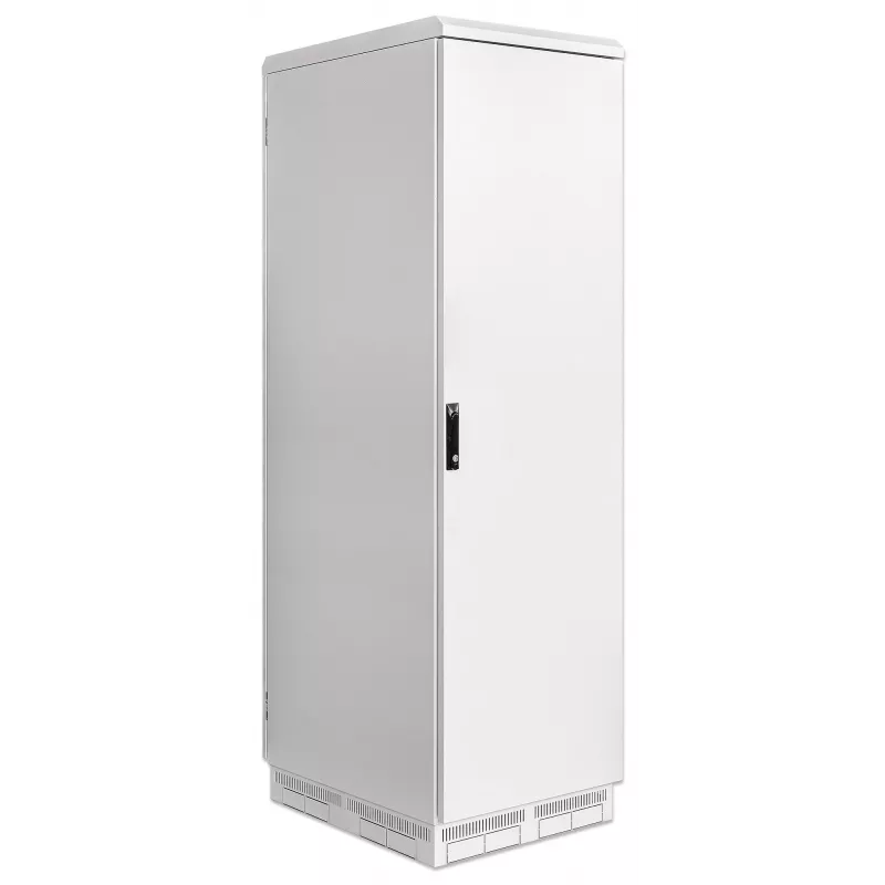Intellinet Industrial IP55 19 inch tīkla skapis ar iebūvētiem ventilatoriem, 42U 800 mm dziļums, jumtā montēta četru ventilatoru ventilācijas iekārta, putekļu un ūdens strūklas aizsardzība, brīvi stāvošs, samontēts, gaiši pelēks RAL7035