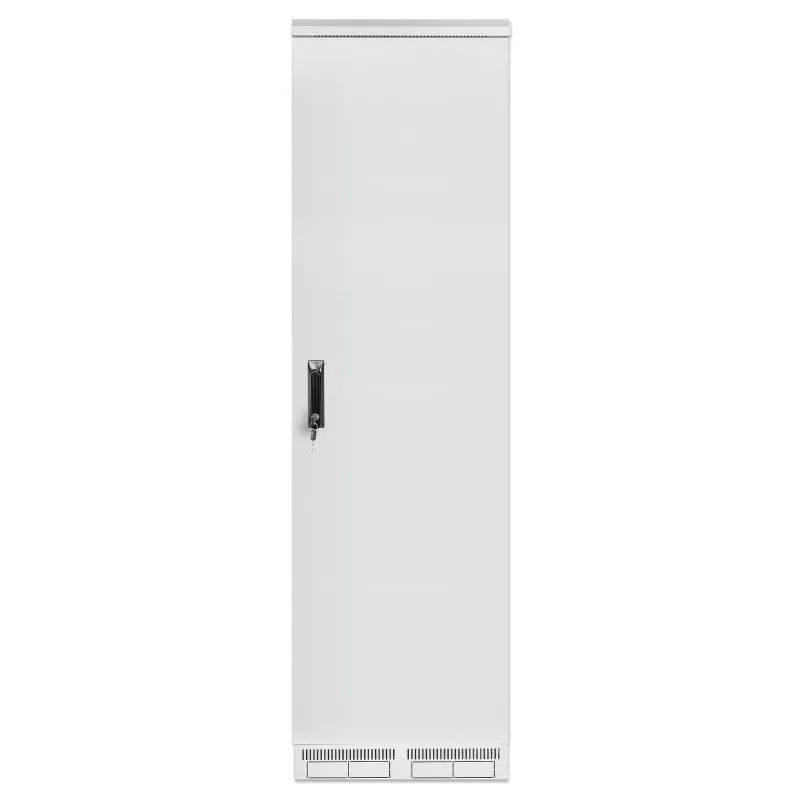 Intellinet Industrial IP55 19 inch tīkla skapis ar iebūvētiem ventilatoriem, 42U 800 mm dziļums, jumtā montēta četru ventilatoru ventilācijas iekārta, putekļu un ūdens strūklas aizsardzība, brīvi stāvošs, samontēts, gaiši pelēks RAL7035