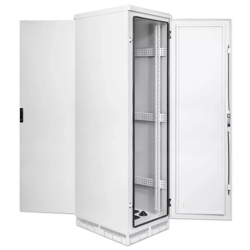 Intellinet Industrial IP55 19 inch tīkla skapis ar iebūvētiem ventilatoriem, 42U 800 mm dziļums, jumtā montēta četru ventilatoru ventilācijas iekārta, putekļu un ūdens strūklas aizsardzība, brīvi stāvošs, samontēts, gaiši pelēks RAL7035