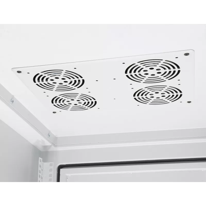 Intellinet Industrial IP55 19 inch tīkla skapis ar iebūvētiem ventilatoriem, 42U 800 mm dziļums, jumtā montēta četru ventilatoru ventilācijas iekārta, putekļu un ūdens strūklas aizsardzība, brīvi stāvošs, samontēts, gaiši pelēks RAL7035