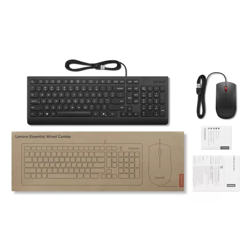 Lenovo 4X31R64400 tastatūras un peles komplekts, USB, US English, melns