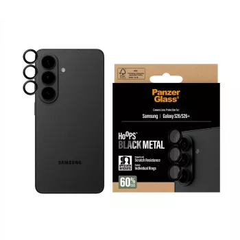 PanzerGlass Hoops Kameras lēcu aizsargs Melns Samsung Galaxy S26 / S26+ — Rūdīts stikls un silikons, Izturīgs pret skrāpējumiem un triecieniem