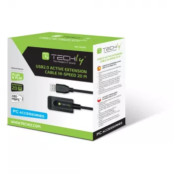 Techly IUSB-REP220TY3 USB pagarinātājkabelis USB 2.0 20 m USB A Melns