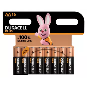Duracell Plus 100 AA sārma baterija, 1,5 V, 16 gab. iepakojums