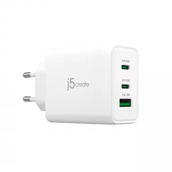 j5create JUP3365E-EN 65W GaN USB-C® 3-Port lādētājs, iekštelpu, AC, balts