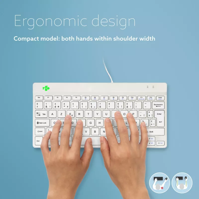 R-Go Tools ergonomiskā tastatūra R-Go Compact Break, kompakta tastatūra ar pārtraukumu programmatūru, AZERTY (BE), vadu, balta