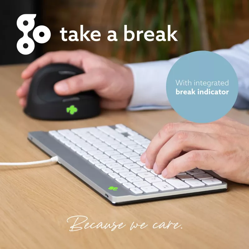 R-Go Tools ergonomiskā tastatūra R-Go Compact Break, kompakta tastatūra ar pārtraukumu programmatūru, AZERTY (BE), vadu, balta