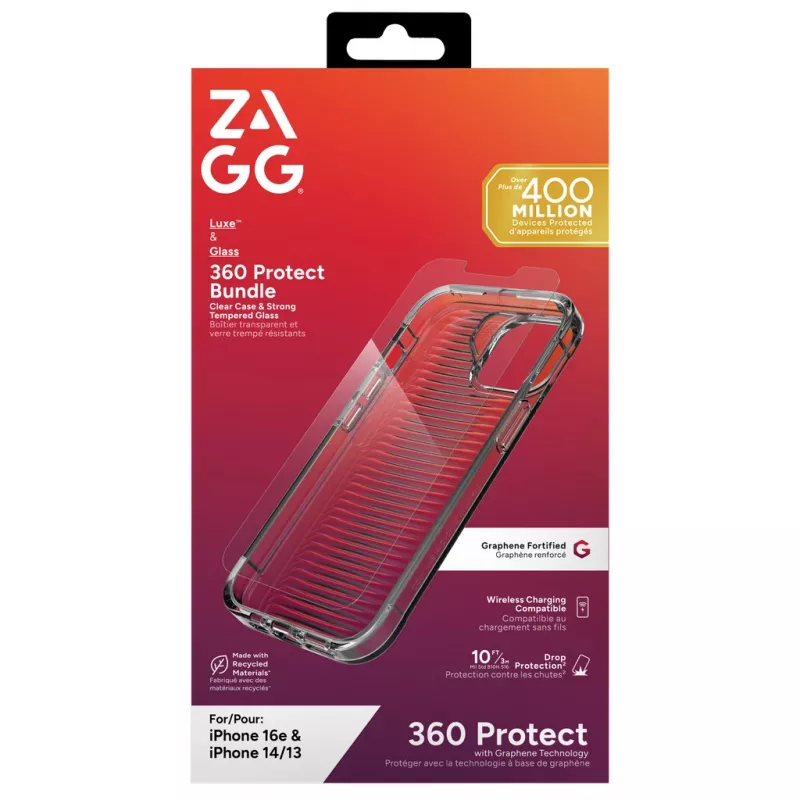 ZAGG 700518204 Luxe + Glass 360 komplekts (aizmugures vāciņš + stikls) Apple iPhone 16e/14/13, dzidrs