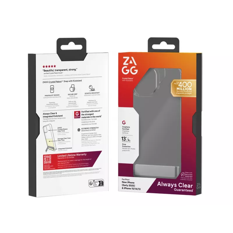 ZAGG Crystal Palace Kickstand Maciņš iPhone 16/15/14/13 Caurspīdīgs