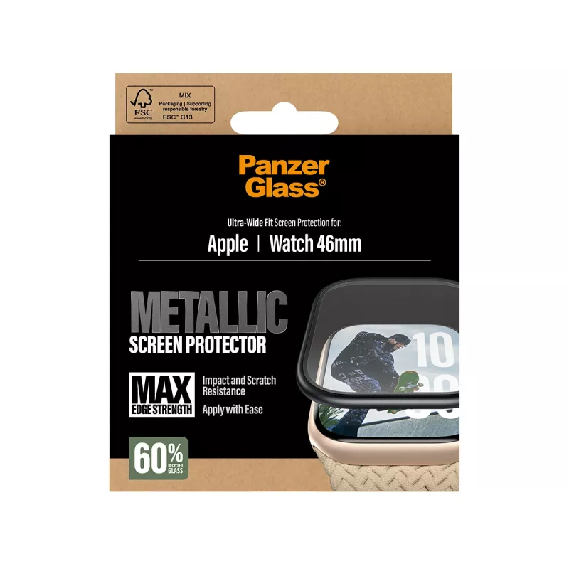 PanzerGlass Ekrāna aizsargs ar melnu metāla rāmi Apple Watch, PG56329