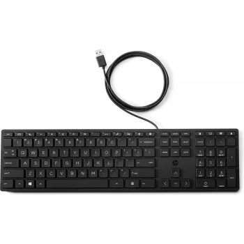 HP Wired Desktop 320K — pilna izmēra USB tastatūra, membrānas, melna