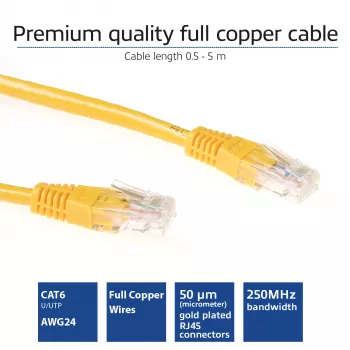 ACT Yellow 0,5 m U/UTP CAT6 savienojuma kabelis ar RJ45 savienotājiem