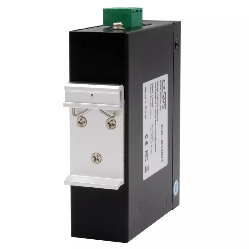 EXSYS EX-61001 seriālo ierīču serveris, Ethernet uz 1x RS-232/422/485, kopā ar DIN sliedes komplektu un strāvas adapteri