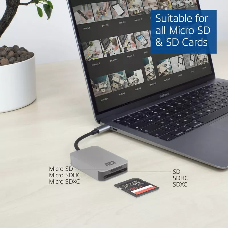 Karšu lasītājs ACT AC7056 USB 3.2 Gen 1 Type-C Pelēks Alumīnijs MicroSD SD