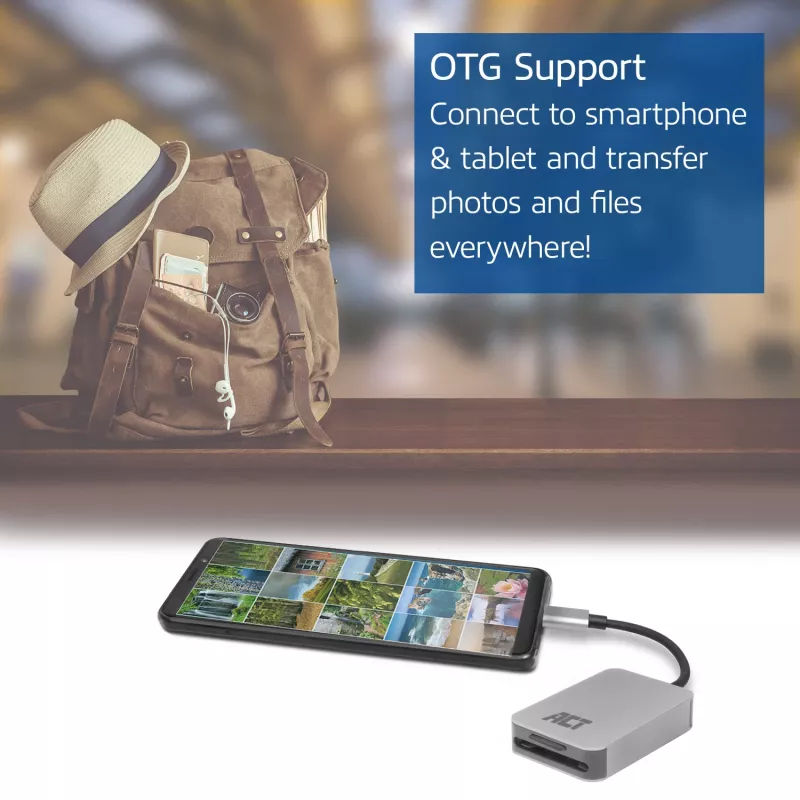 Karšu lasītājs ACT AC7056 USB 3.2 Gen 1 Type-C Pelēks Alumīnijs MicroSD SD