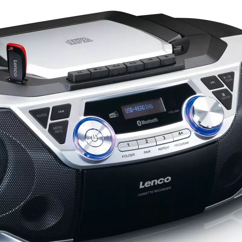 Pārnēsājamais radio Lenco SCD-720SI ar DAB+ un FM uztvērēju, Bluetooth 5.0, CD/MP3 atskaņotāju un kasešu magnetofonu