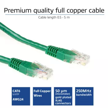 ACT Green 0,5 m CAT6 U/UTP savienojuma kabelis ar RJ45 savienotājiem