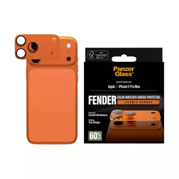 Kameras aizsargs PanzerGlass Fender iPhone 17 Pro Max, silikons, Cosmic Orange, skrāpējumu un triecienu izturīgs