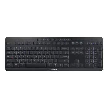 Tastatūra Cherry Stream Ultimate — pilna izmēra, USB, RF bezvadu un Bluetooth, QWERTY angļu, LED fona apgaismojums, melna