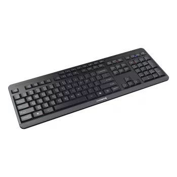 Tastatūra Cherry Stream Ultimate — pilna izmēra, USB, RF bezvadu un Bluetooth, QWERTY angļu, LED fona apgaismojums, melna