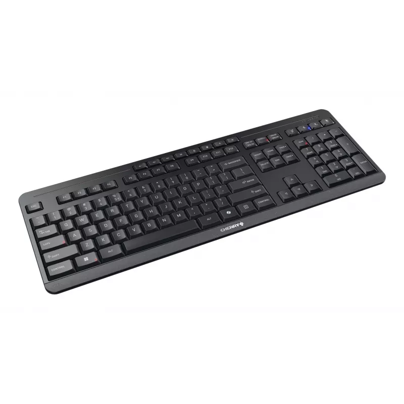 Tastatūra Cherry Stream Ultimate — pilna izmēra, USB, RF bezvadu un Bluetooth, QWERTY angļu, LED fona apgaismojums, melna