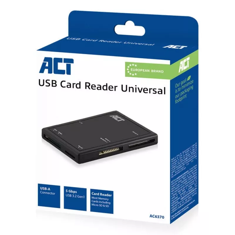 ACT AC6370 USB 3.0 karšu lasītājs CF MMC MS Duo MicroSD SDHC Melns