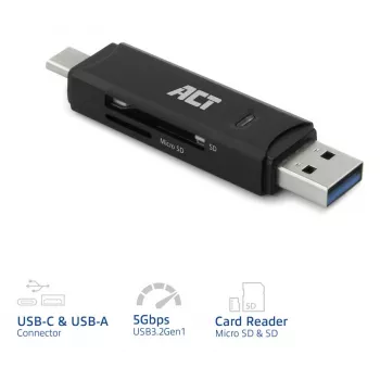 Karšu lasītājs ACT USB-C/USB-A 3.0 Melns