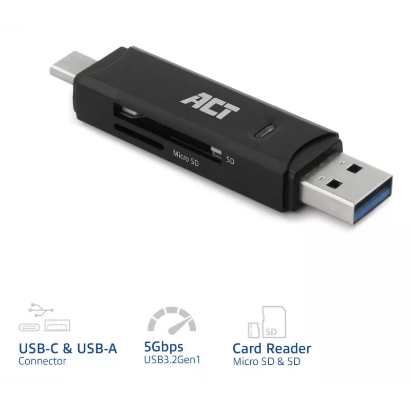 Karšu lasītājs ACT USB-C/USB-A 3.0 Melns