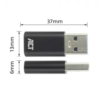 USB-A vīrišķais uz USB-C sievišķo adapteris ACT AC7376 melns