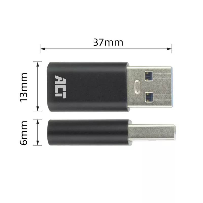 USB-A vīrišķais uz USB-C sievišķo adapteris ACT AC7376 melns