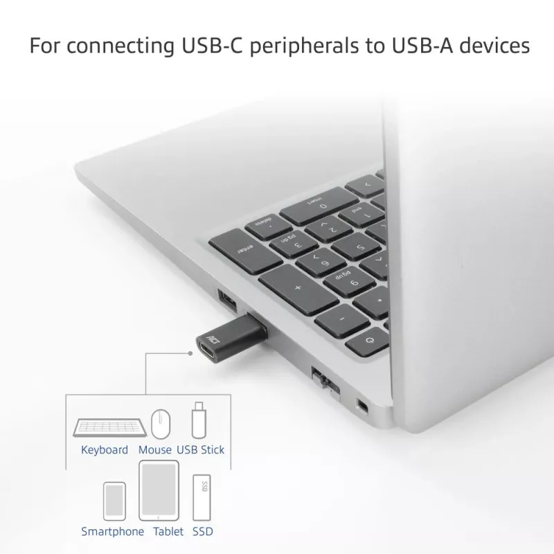 USB-A vīrišķais uz USB-C sievišķo adapteris ACT AC7376 melns