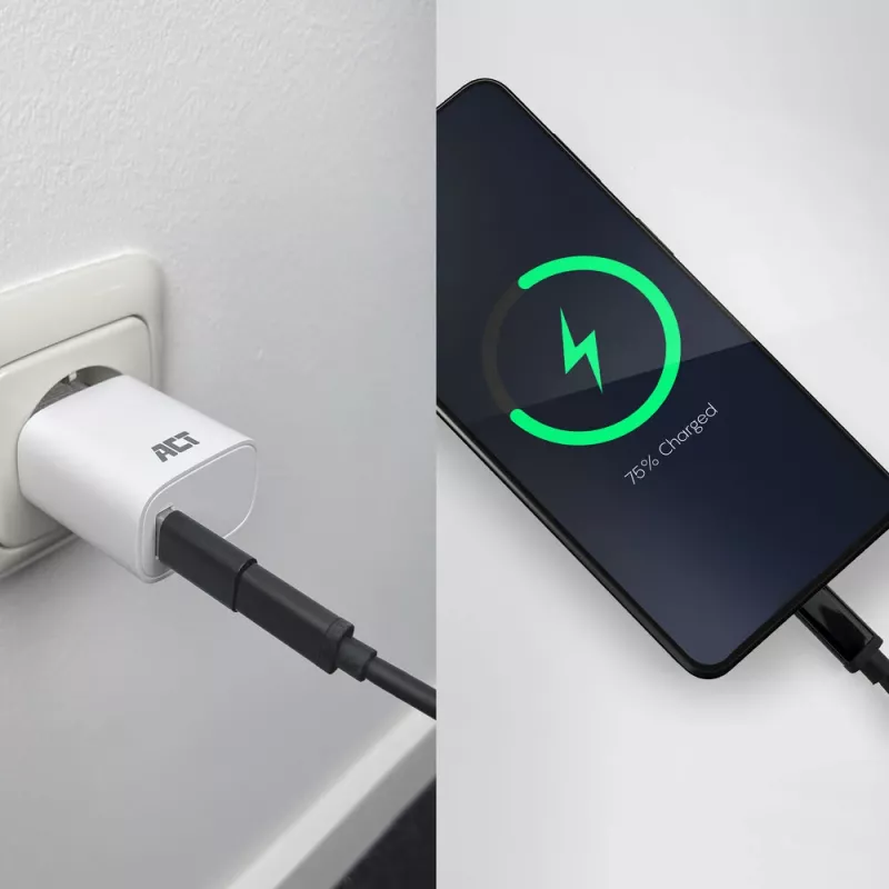 USB-A vīrišķais uz USB-C sievišķo adapteris ACT AC7376 melns
