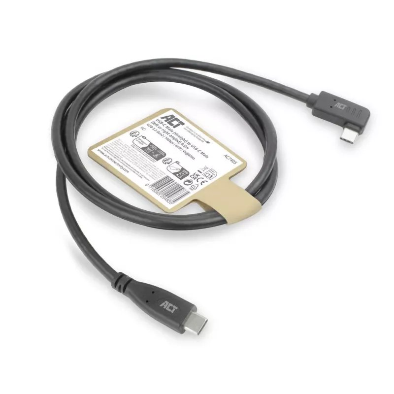 ACT USB 3.0 10Gbps 60W USB Type-C (taisns) uz USB Type-C (kreisais/labais leņķis) kabelis, 0,5 m