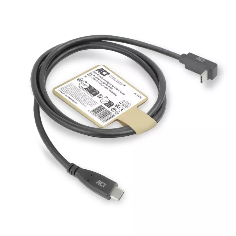 ACT USB 3.0 10Gbps 60W USB Type-C (taisns) uz USB Type-C (augšup/lejup leņķis) kabelis, 1 metrs