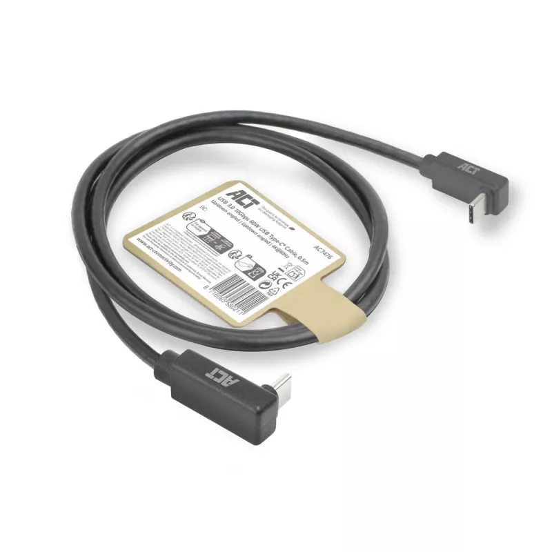 ACT USB 3.0 10Gbps 60W USB Type-C (augšup/lejup leņķis) uz USB Type-C (augšup/lejup leņķis) kabelis, 0,5 m