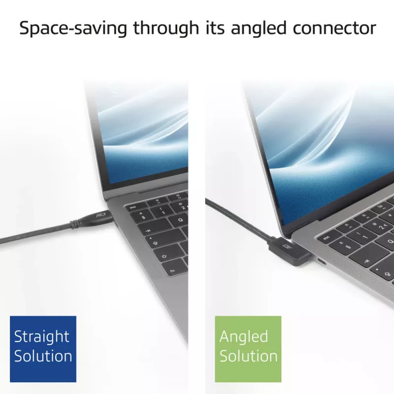 ACT USB 3.0 10Gbps 60W USB Type-C (kreisais/labais leņķis) uz USB Type-C (augšup/lejup leņķis) kabelis, 0,5 metri