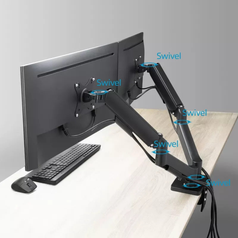ACT monitora roka 35 collu, gāzes atspere, 2 monitoriem, Essentials, Clamp/Grommet, 18 kg, 43.2 cm (17 collu), 88.9 cm (35 collu), 100 x 100 mm, Melna