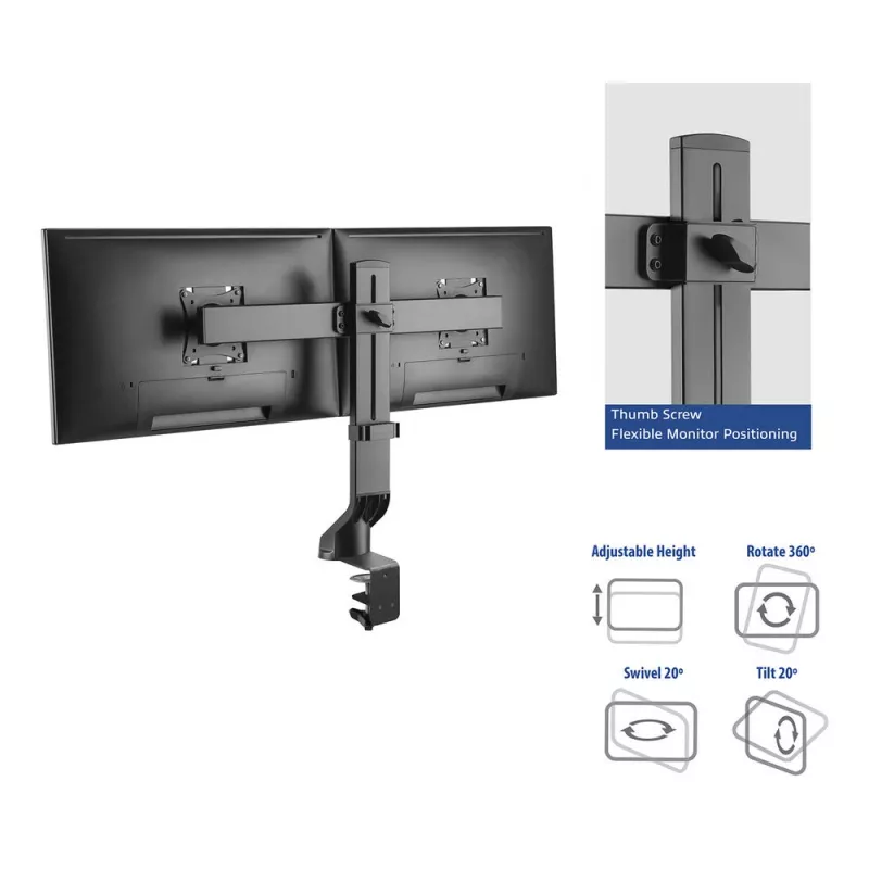 ACT Divu monitoru roka AC8322 ātrai augstuma regulēšanai, skava/caurums, 14 kg