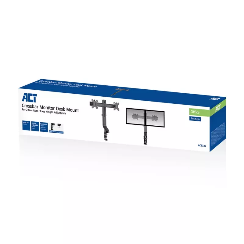 ACT Divu monitoru roka AC8322 ātrai augstuma regulēšanai, skava/caurums, 14 kg