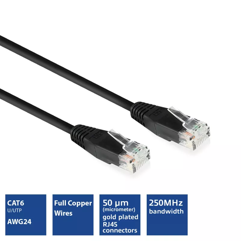 ACT Black 15 metru U/UTP CAT6 patch vads ar RJ45 savienotājiem