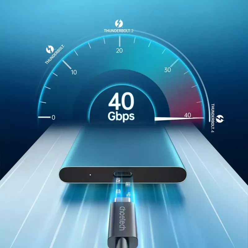 USB-C uz USB-C Thunderbolt 4 kabelis CHOETECH A3010 — 40 Gbps, 100 W, 0,8 m, melns