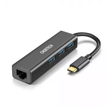 CHOETECH HUB-U02BK USB-C uz RJ-45 Ethernet adapteris ar 3x USB-A portiem