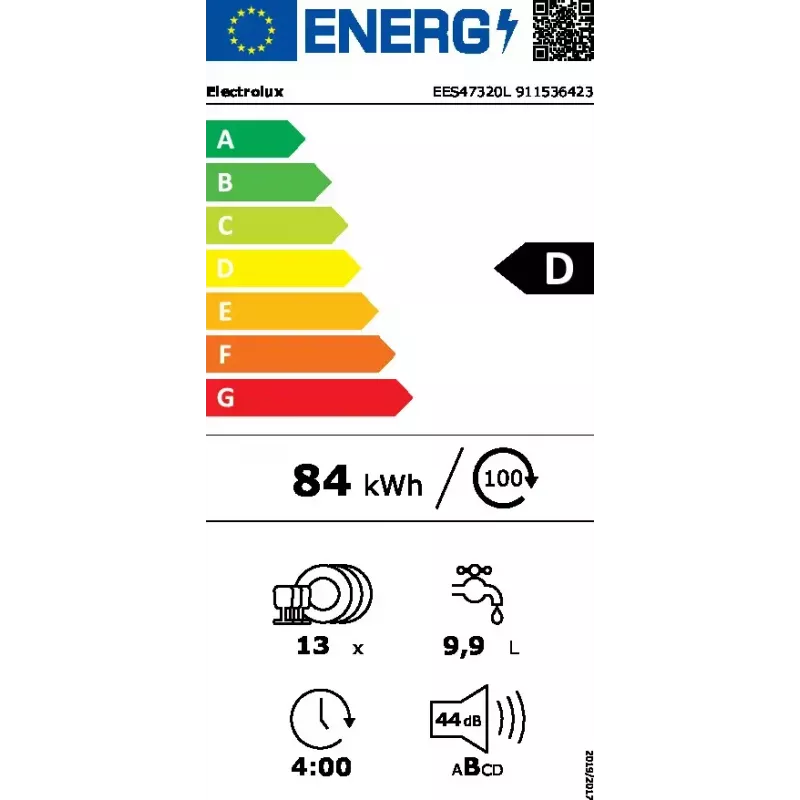 Iebūvējamā trauku mazgājamā mašīna Electrolux EES47320L 13 komplekti 44 dB
