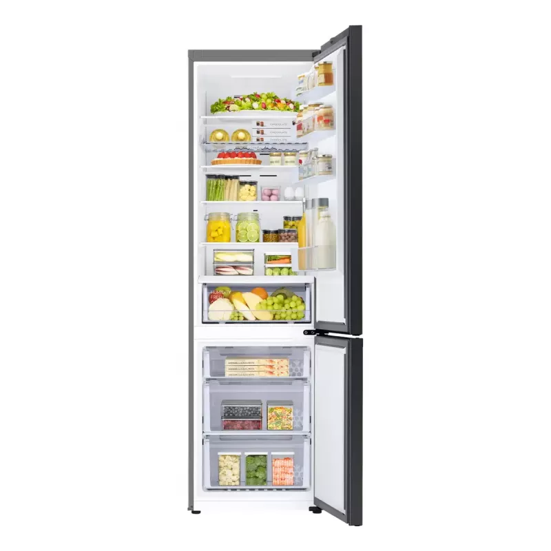 Brīvi stāvošs ledusskapis Samsung RB38C6B2E22 ar No Frost, labās puses virām, 35 dB, energoklase E, 8 kg/24h sasaldēšana, 4 plaukti, 2 dārzeņu atvilktnes, melns