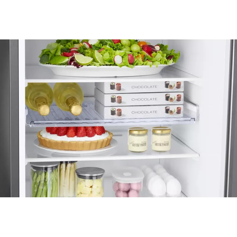 Brīvi stāvošs ledusskapis Samsung RB38C6B2E22 ar No Frost, labās puses virām, 35 dB, energoklase E, 8 kg/24h sasaldēšana, 4 plaukti, 2 dārzeņu atvilktnes, melns