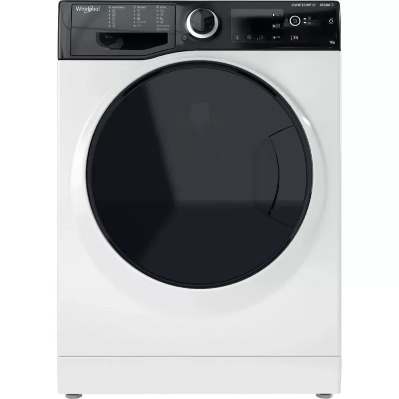Veļas mazgājamā mašīna Whirlpool WRSB 7259 D EU, priekšējā ielāde, 7 kg, 1151 RPM, melna, balta
