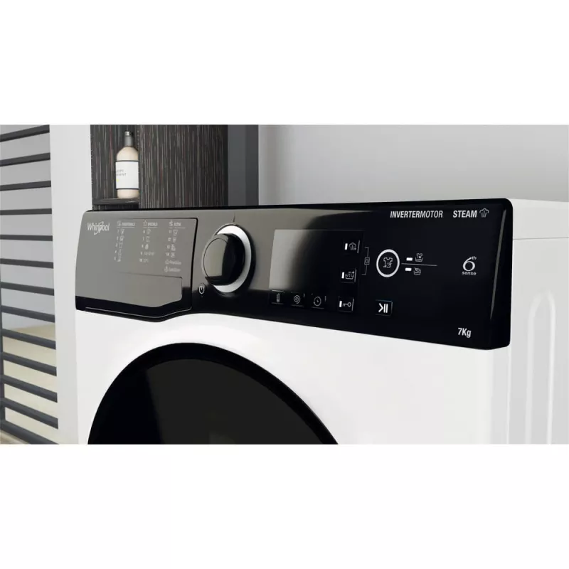 Veļas mazgājamā mašīna Whirlpool WRSB 7259 D EU, priekšējā ielāde, 7 kg, 1151 RPM, melna, balta
